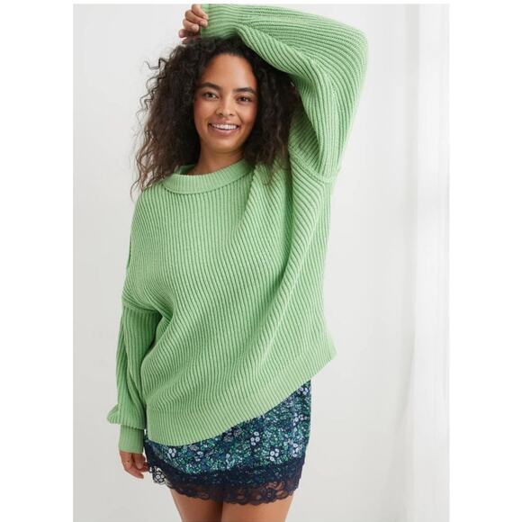 Aerie Beyond Chenille Green Mockneck Knit Sweater Fresh Green Size XS - Picture 2 of 8